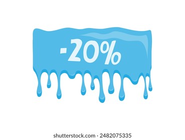 20 percent discount. Sticker with melting ice and sale coupon. Bright vector illustration for banner, advertising, announcement