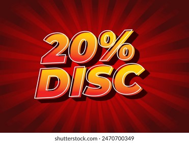 20 percent discount. Text effect design in 3D look and good colors