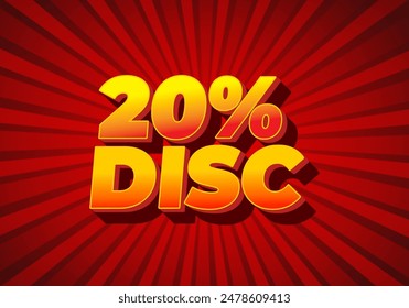 20 percent discount. Text effect design in 3D look and good colors