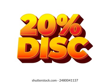 20 percent discount. Text effect design in 3D look and good colors