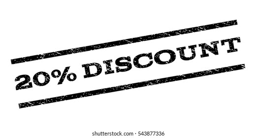 20 Percent Discount watermark stamp. Text tag between parallel lines with grunge design style. Rubber seal stamp with scratched texture. Vector black color ink imprint on a white background.