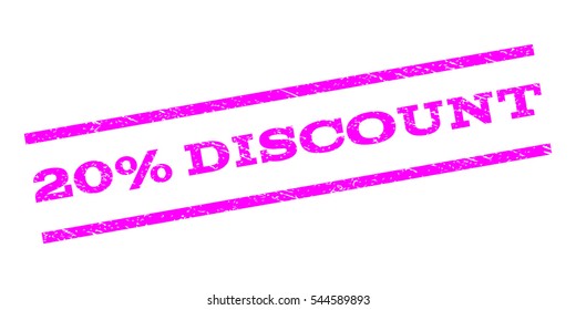 20 Percent Discount watermark stamp. Text caption between parallel lines with grunge design style. Rubber seal stamp with dirty texture. Vector magenta color ink imprint on a white background.