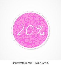20 percent discounts inscription on decorative round backgrounds with abstract pattern. Hand drawn lettering. Vector illustration