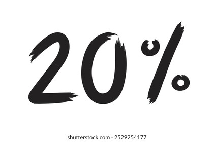 20 percent. Hand drawn numbers of 20 percent. Online shopping sale label. sale and discount promotion.