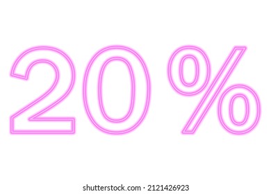 20 percent inscription isolated on white. Pink line in neon style. Vector illustration