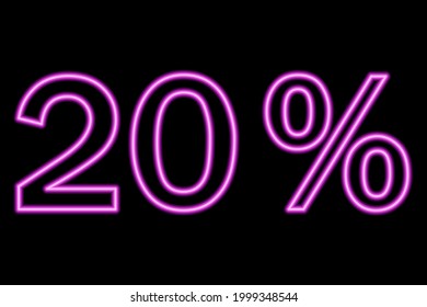 20 percent inscription on a black background. Pink line in neon style. Vector illustration