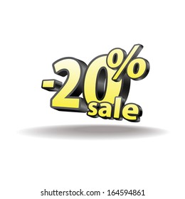 20% percent. Isolated. Black and yellow. Sale.