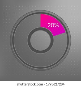 20 percent isolated pie chart. Percentage vector, transparent infographic icon on dotted background. Circle sign for business, finance, web design, download, progress