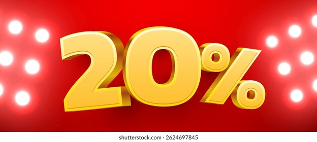 20 percent Off. 3d number 20. Sale banner. Vector illustration.