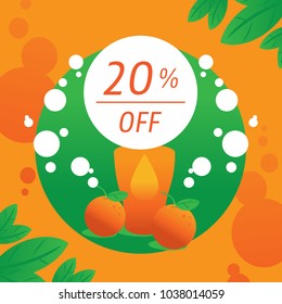 20 percent off background with orange soft drink vector illustration