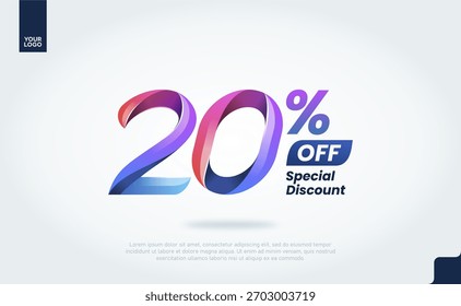 20 Percent Off Banner Vector with Modern 3D Gradient Typography for Sale Promotion