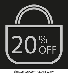 20 percent off. Black banner with shopping bag illustration.