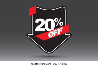 20 percent off of black friday on a black arrow red ribbon and grey background