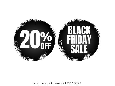 20% percent off, Black Friday Sale, banners design template, discount tags, season offers, vector illustration, ink Black abstract mega discount