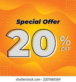 20 Percent off. Design Template for Special Offer Marketing. 20% Promotional Discount. Conceptual Yellow and Orange Banner Design.