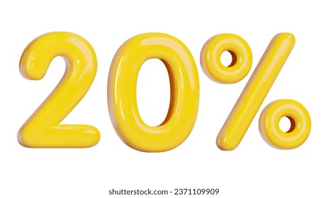 20% de descuento. Estilo de caricatura de color amarillo. Ilustración vectorial en el fondo aislado.