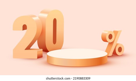 20 percent Off. Discount creative composition. Product presentation, mock up, podium. Sale banner and poster. Vector illustration.