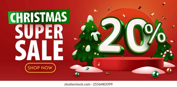 20 percent Off. Discount creative composition. Merry Christmas and Happy New Year. Sale banner and poster. Vector illustration.