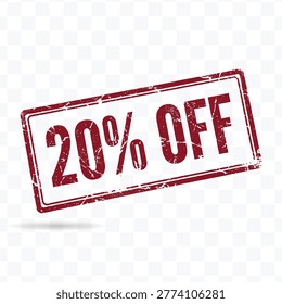 20 Percent Off Discount Stamp. 20 percent off discount stamp with grunge texture for sale promotion and retail marketing label