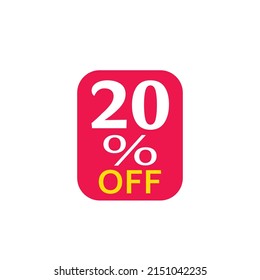 20 percent off discount sticker. Sale red % offer tag icon. Vector stamp.