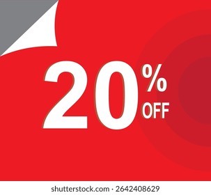 20% de desconto. Desconto para suas vendas. Vermelho e branco. 