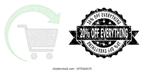 20 percent Off Everything grunge seal imitation and vector repeat shopping order mesh model. Black stamp seal has 20 percent Off Everything tag inside ribbon and rosette. Abstract 2d mesh repeat