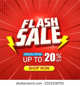 20 percent off Flash Sale Shopping Poster vector illustration.