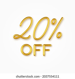 20 percent off golden realistic text on a light background.