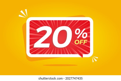 20 percent off. Red banner with floating balloon for promotions and offers.