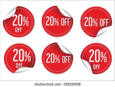 20 percent off red paper sale stickers