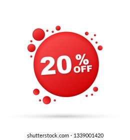 20 percent  OFF Sale Discount Banner. Discount offer price tag. 20 percent discount promotion flat icon with long shadow. Vector stock illustration.