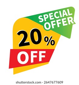Up to 20 percent off sale, promotional discount icons set, discount offer price sign, special offer symbol, save 20% percentages vector icon