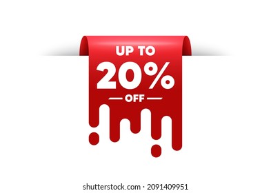 Up to 20 percent off Sale. Red ribbon tag banner. Discount offer price sign. Special offer symbol. Save 20 percentages. Discount tag sticker ribbon badge banner. Red sale label. Vector