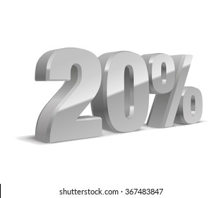 20% percent off, sale white background, silver-gray object 3D. Eps10 Vector.