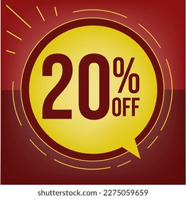 20 percent off for sales, yellow balloon over red background