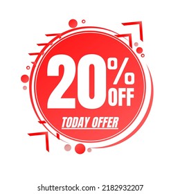 20% de descuento (HOY OFERTA), diseño de icono rojo 3D, con muchos detalles de super descuento. ilustración vectorial
