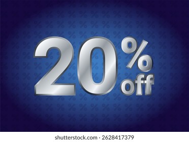 20% . 20 percent Off. Twenty percent. Sale banner and poster. Vector illustration. silver 3d banner