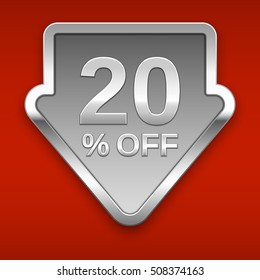 20 percent off vector badge, silver