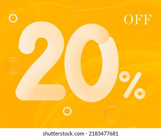 20 Percent Off. Yellow Splash Vector Banner 3d. Big, Hot Discounts, Reduced Price, Discount Gift Bonus. Advertising Company Mega Sales, Holiday Event. Special Offer, Promo, Clearance Coupon, Voucher.