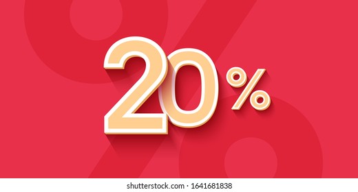 20 Percent Offer Background with paper numbers. For holiday finances template design