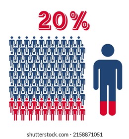 20 percent people icon vector graphic, Man pictogram concept, 20-100