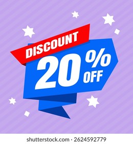 20 Percent Promotional Discount Banner Design with Blue Balloon and Purple Background for Sales, Offers, and Marketing Promotions