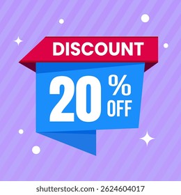 20 Percent Promotional Discount Banner Design with Blue Balloon and Purple Background for Sales, Offers, and Marketing Promotions