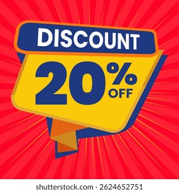 20 Percent Promotional Discount Banner Design with Yellow Balloon and Red Background for Sales, Offers, and Marketing Promotions