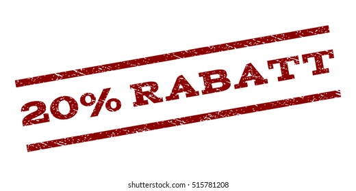 20 Percent Rabatt watermark stamp. Text tag between parallel lines with grunge design style. Rubber seal stamp with scratched texture. Vector dark red color ink imprint on a white background.