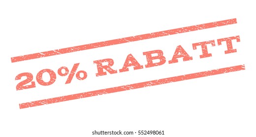 20 Percent Rabatt watermark stamp. Text tag between parallel lines with grunge design style. Rubber seal stamp with dirty texture. Vector salmon color ink imprint on a white background.