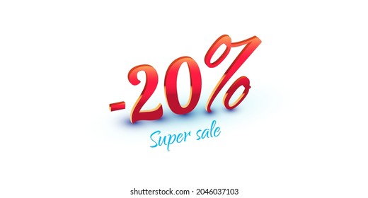 20 % rote farbige Zahlen einzeln auf weißem Hintergrund. Super-Verkaufstext. Verkaufssymbol für saisonale Werbegestaltung