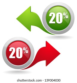 20 percent red and green button with arrow