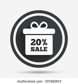 20 percent sale gift box tag sign icon.