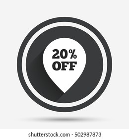 20 percent sale pointer tag sign icon.